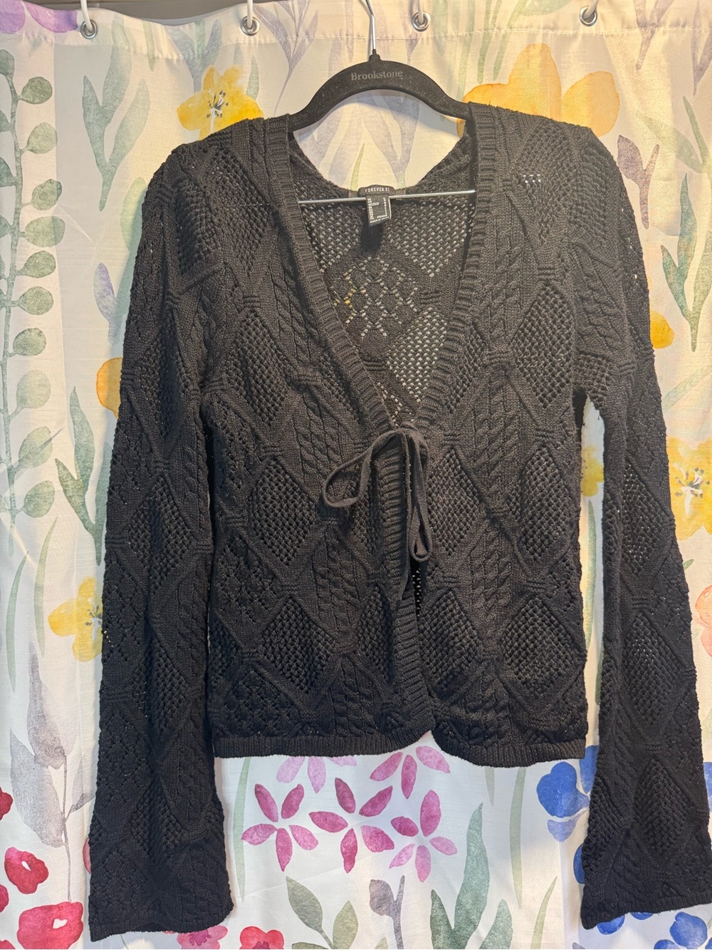 Forever 21 Black Tie-Front Cable Knit Cardigan